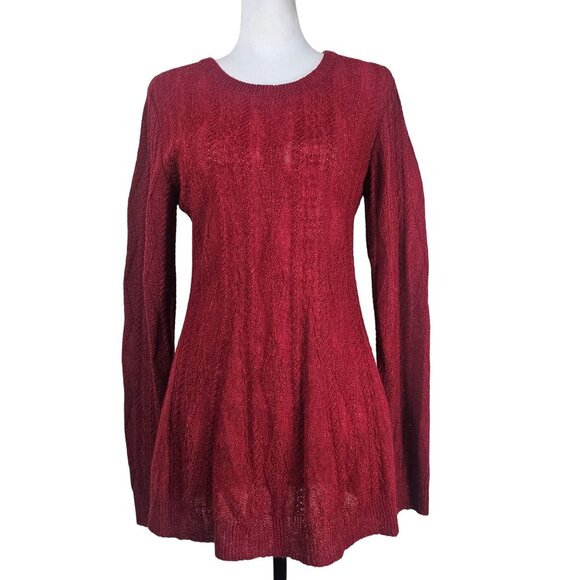 Peruvian Connection Sweaters - Peruvian Connection Baby Alpaca Cable Knit Tunic Sweater S Red Luxe Lightweight